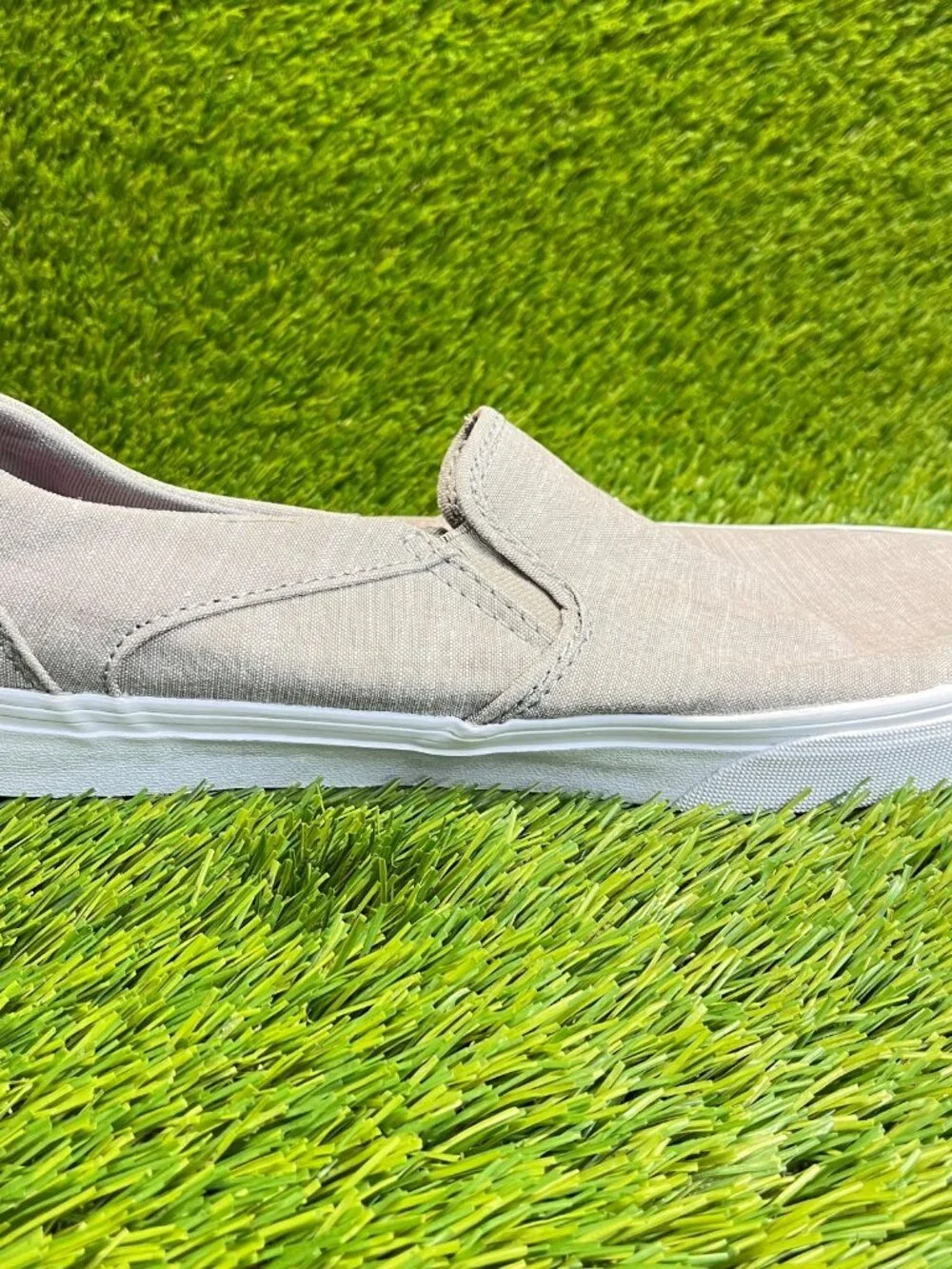 Vans Asher Chambray Slip-On Womens Size 11 Gray Athletic Skate Shoes Sneakers